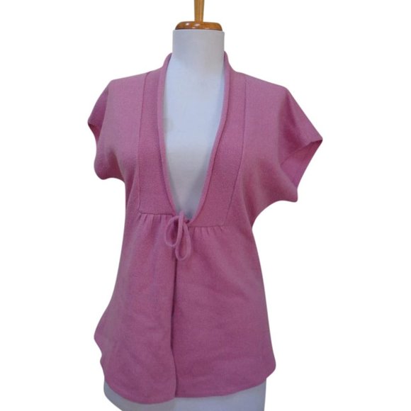 NWOT- CYNTHIA ROWLEY Pink 100% Cashmere Short Sleeve Tie-Front Cardigan -Size M - Picture 1 of 6